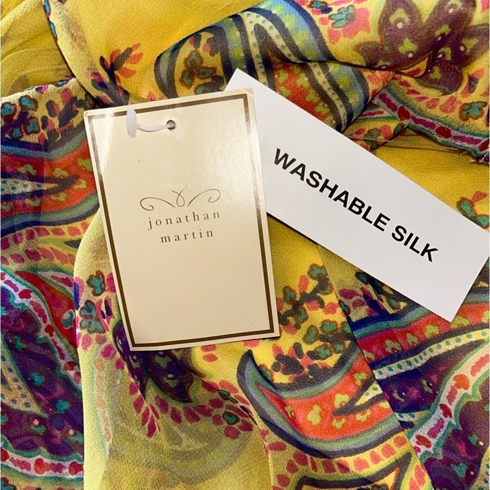 Vtg Jonathan Martin NWT Yellow Lavender Paisley Sleeveless Silk Cocktail Dress L - Picture 13 of 16